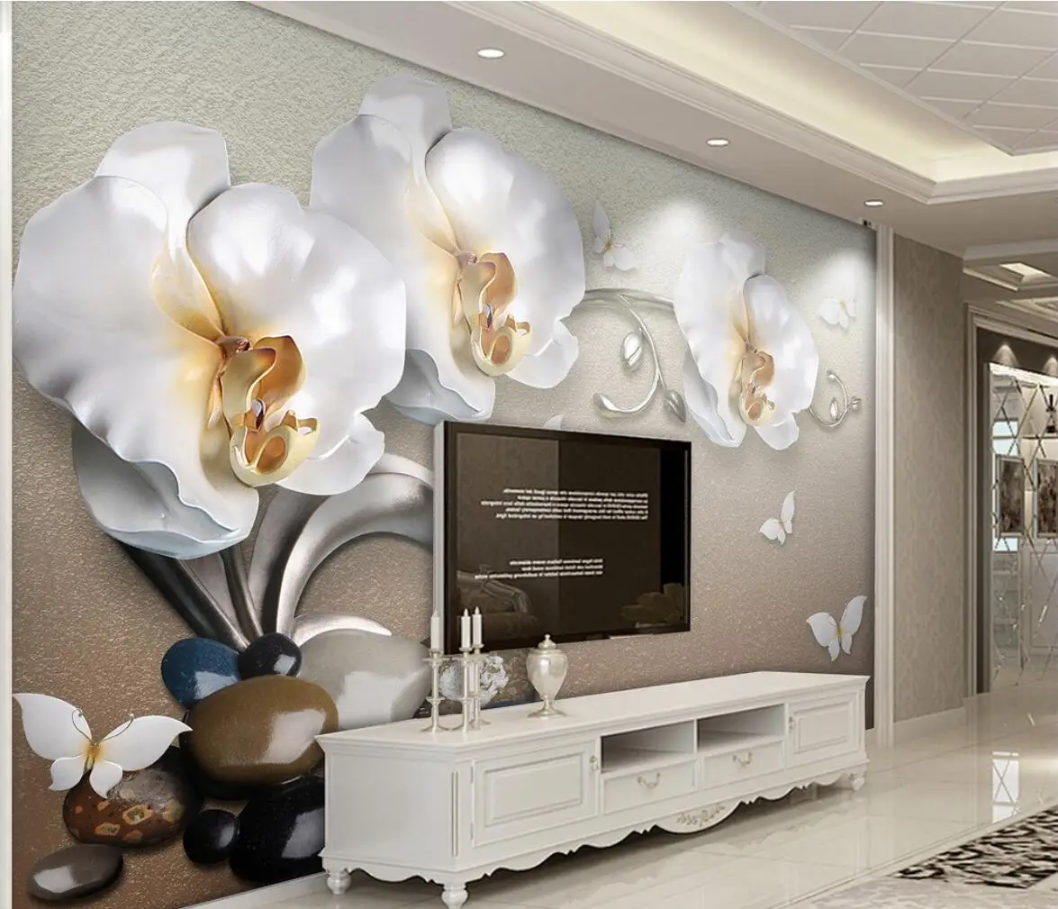 Custom 3D Phalaenopsis Flowers Wallpaper Murals - Personalized Home Decor Stickers for Living Room Bedroom Wall Covering