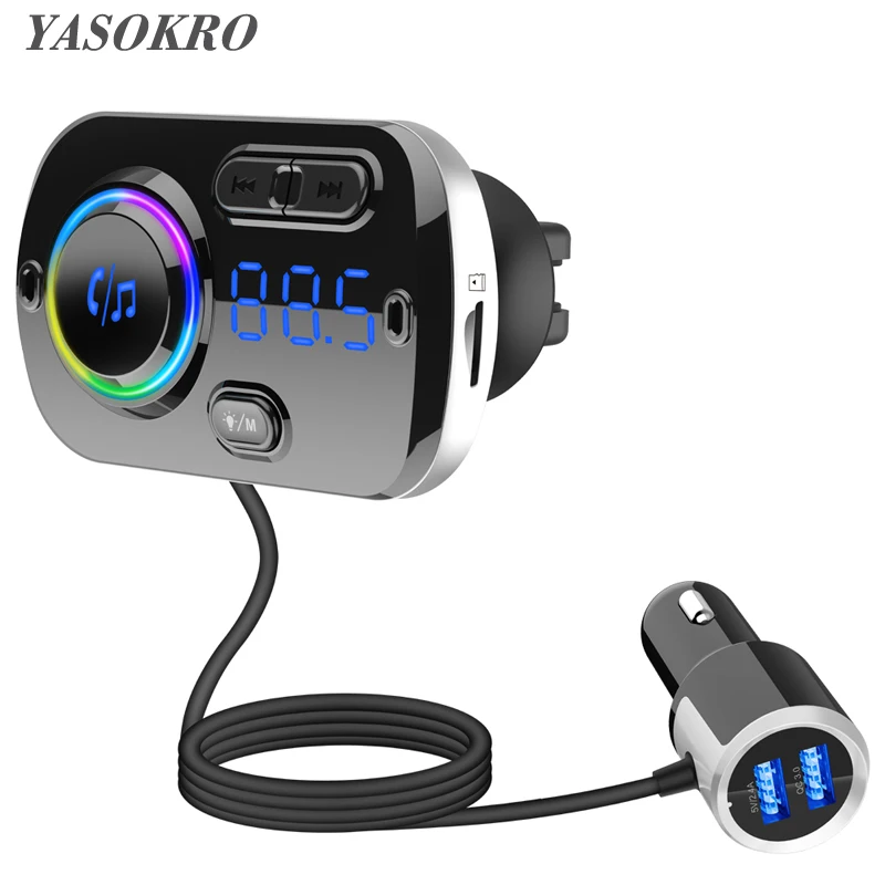  Bluetooth-compatible Car Kit Mp3 Player Automobile Wireless Handsfree QC3.0 Fast Charge FM Transmitter Car atmosphere light