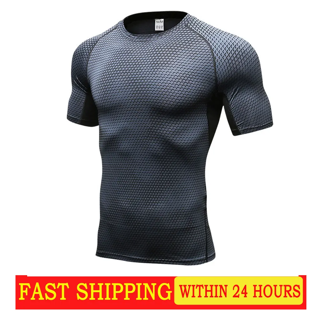 

Men's 3D printed fitness running training short-sleeved T-shirt tight stretch sweatshirt quick dry shirt top outdoor cycling