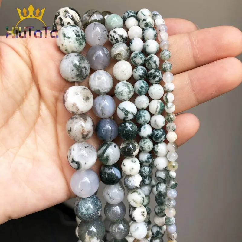 Natural Tree Agates Stone Beads Round Loose Spacer Beads For Jewelry Making DIY Bracelet Earrings Accessories 15\'\' 4/6/8/10/12mm