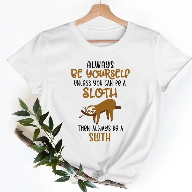 Women T-shirts Ladies Fashion Casual Clothing Cartoon Clothes Sloth Lovely Sleep Letter Female Tee Short Sleeve Graphic Tshirt