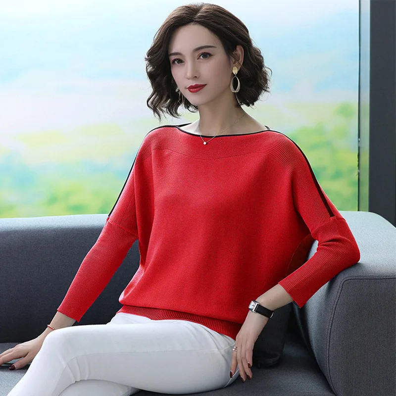 Long Sleeve Women Pullovers Sweater O-Neck Casual Bat wing Pull Jumper Female Knitting  Casual Pullovers Tops Femme Korea Top