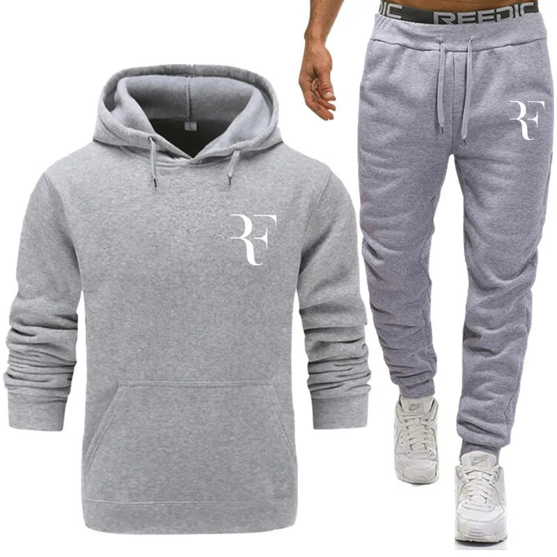 roger federer Men Running Sportswear Suits Sweatshirt Sweatpants Gyms Training Hoodies and Pants 2pcs Sets Tracksuit Coats