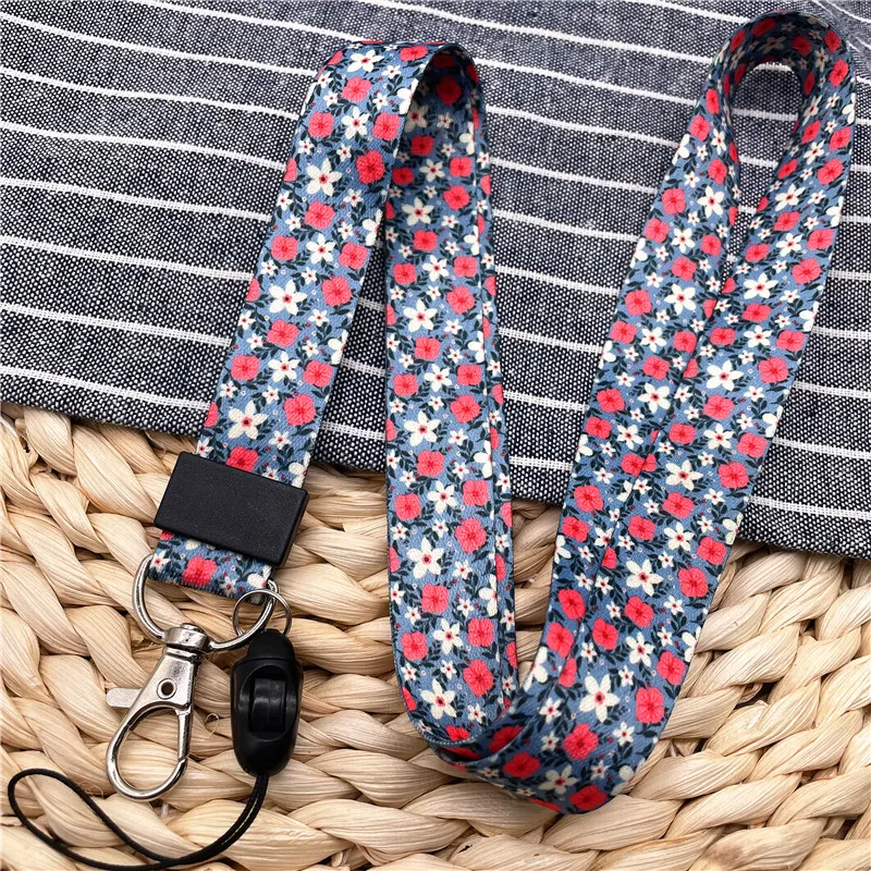 10Pcs/Lot Summer Flower Print Phone Lanyard Straps For Camera Mobile Phone ID Card Long Hanging Rope String Keychain Neck Strap