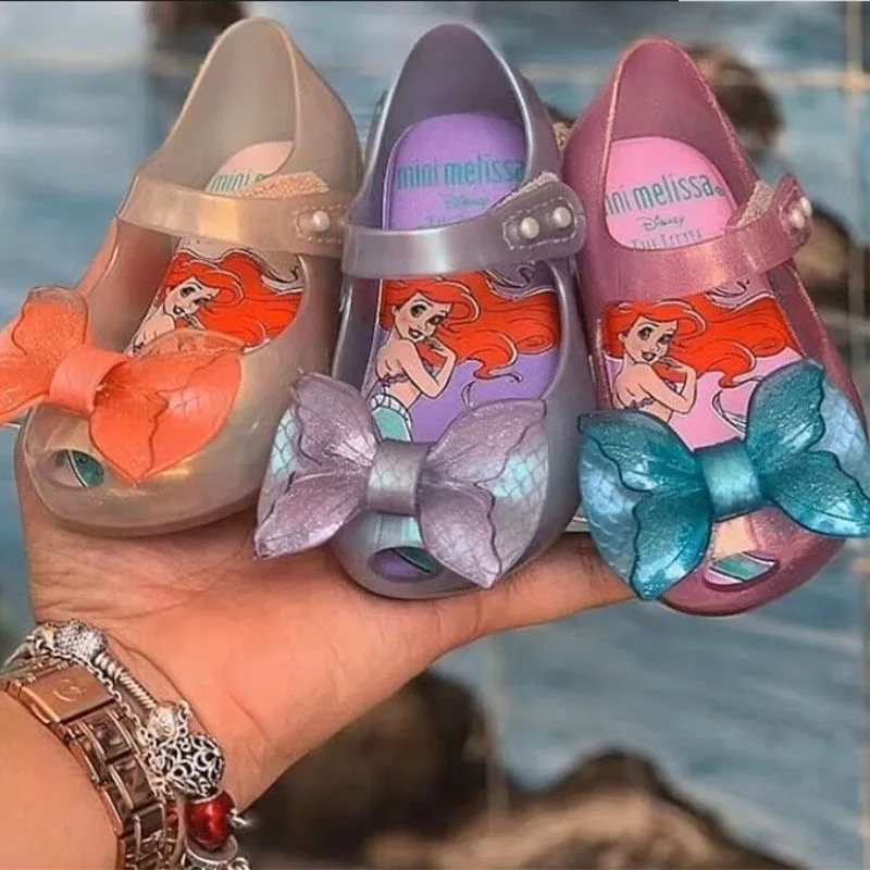 Disney-zapatos de princesa de La Sirenita para niños, sandalias de boca de pescado congelado, mariposa, sueño dulce, niña, Verano