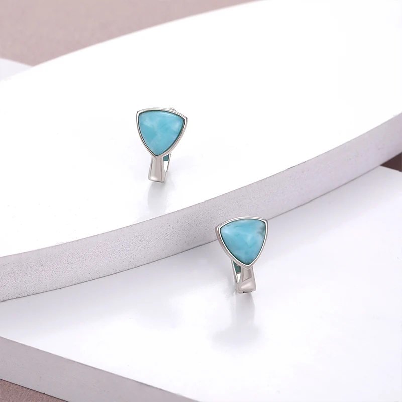 2021 Simple Fashion Geometric LOVE Charm 925 Sterling Silver Jewelry Gift Classic Natural Precious Larimar Earrings for Women