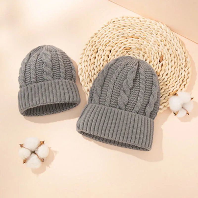 New Baby Hat Warm Adult Parent-Child Knitted Hat Autumn and Winter Men's and Women's Hats for Children Photographer Accessories