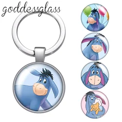 Disney Pooh Friends eeyore Cute donkey glass cabochon keychain Bag Car key chain Ring Holder Charms keychains gift