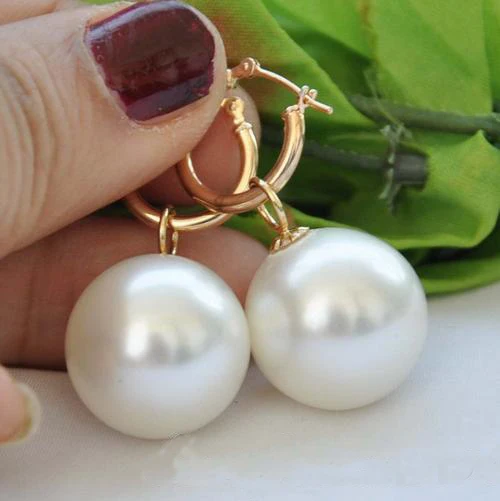 

New Arrival Favorite Pearl Earrings 18mm Round White South Sea Shell Pearl Dangle Earring 14k/20 GP Fine Jewelry Lady Gift