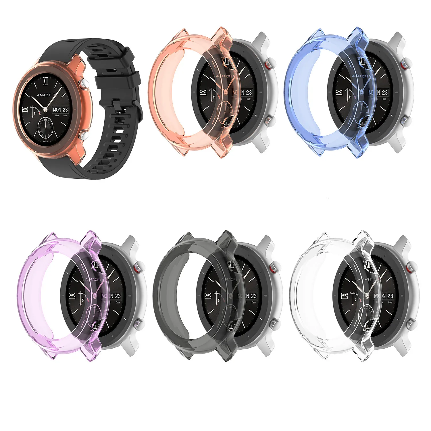 Funda protectora de marco para reloj inteligente, carcasa suave de TPU para Xiaomi Huami Amazfit GTR de 42mm y 47mm, 42mm y 47mm