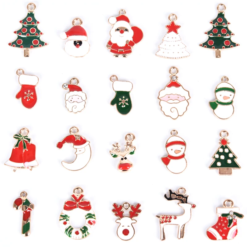 20Pcs/Set Enamel Alloy Mixed Christmas Charms Pendant Jewelry DIY Craft Making