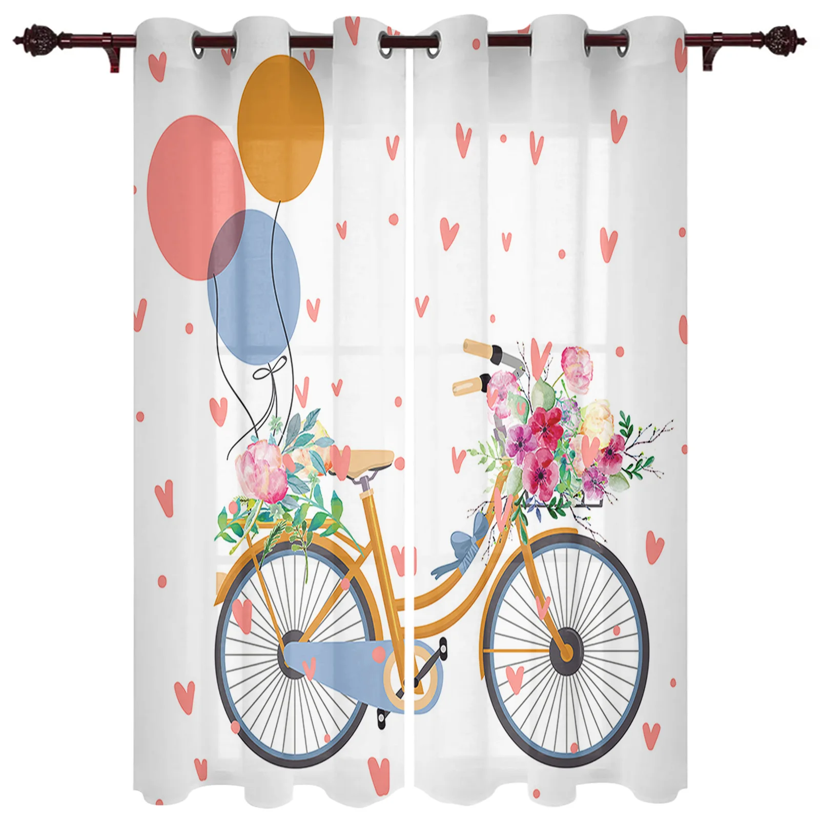 Living Room Curtains Bicycle Rose Flower Balloon Modern Home Decor Bathroom Kitchen Bedroom Balcony Floor Valance Curtains