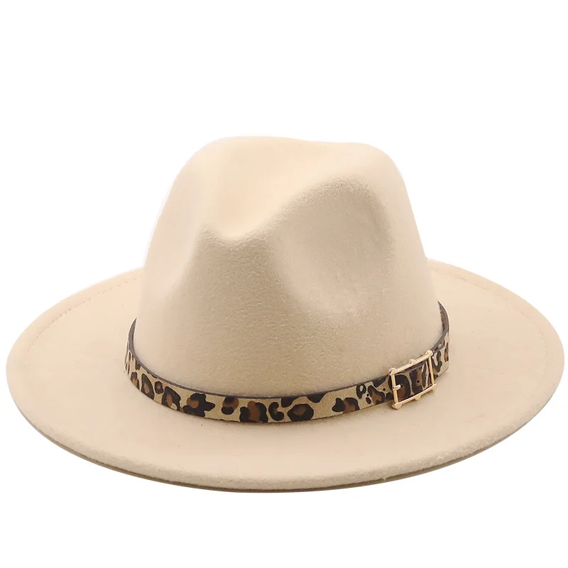 

New wool Fedora hat Women imitation wool Vilten hats with metal chains Decor Panama Fedora Chapeau Sombrero