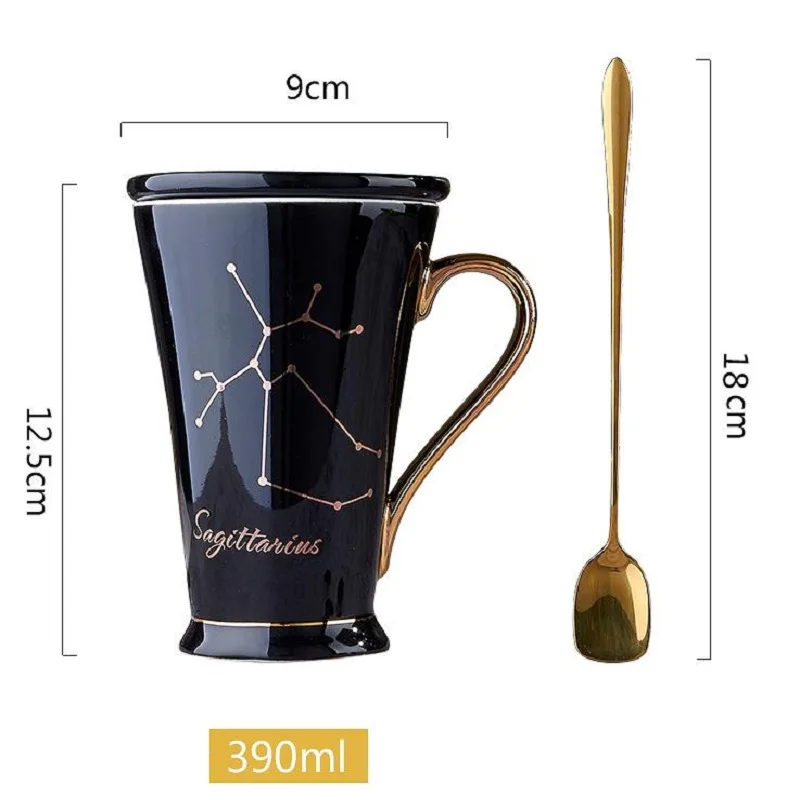 Constellation Theme Ceramic Coffee Mug with Lid and Spoon, Christmas Gift for Friends, L2283