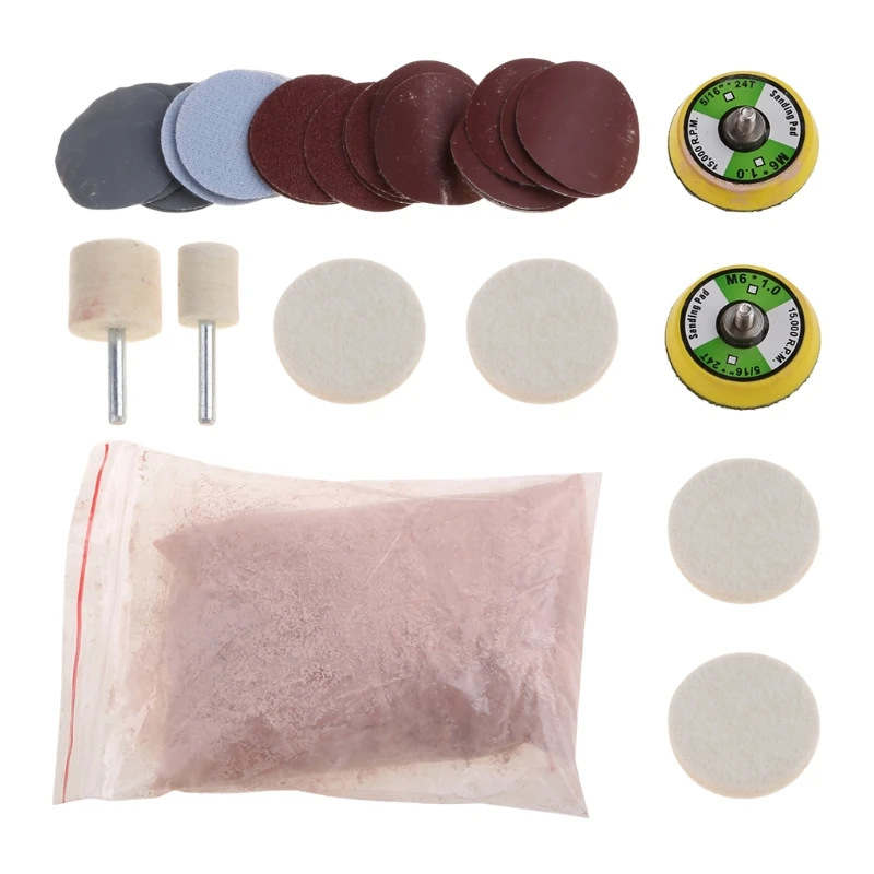 

2024 New 34pcs/Set Deep Scratch Remove Glass Polishing Kit 8 OZ Cerium Oxide+ Sanding Disc + Wool Polishing Pad