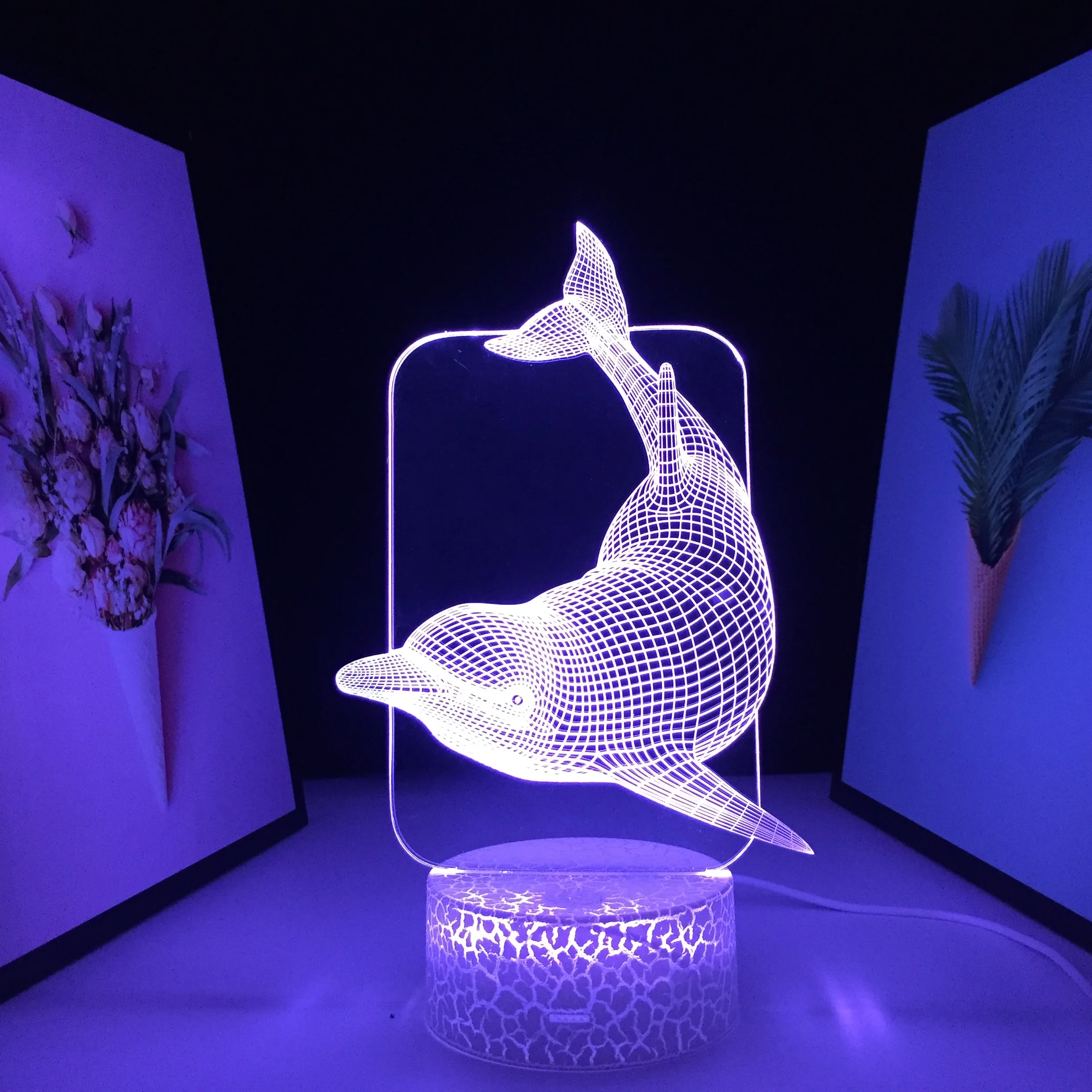 Dolphin Animal Model 3D LED Night Light Home Decoration for Children's Festival Birthday Gifts 7 Color Changes With Remote