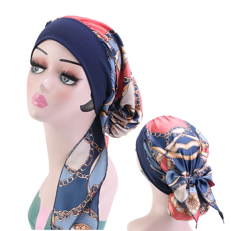 Fashion Women Chiffon Muslim Hijab Caps Flower Print Turban Bonnet Islamic Ladies Head Scarf Wrap Under Hijab Caps Turbante