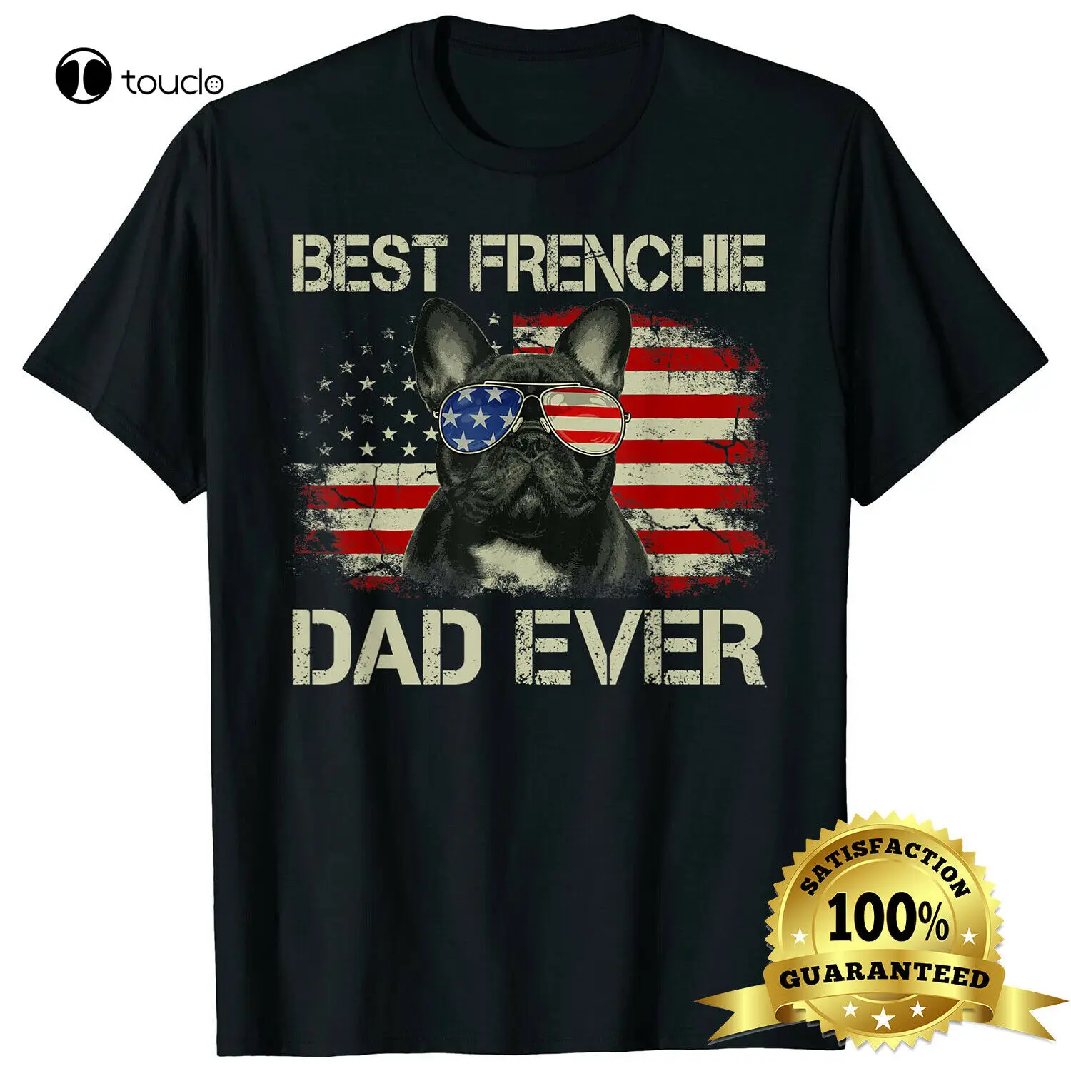 Mens Best Frenchie Dad Ever Bulldog American Flag Gift T-Shirt