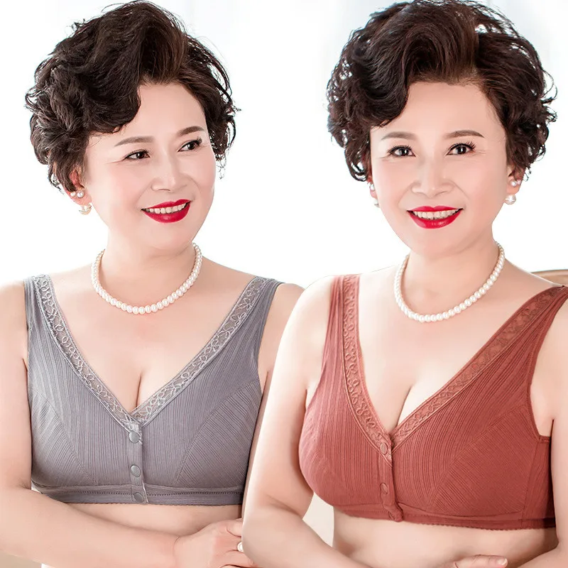 

Middle-aged and elderly bras, large size underwear, no steel ring vest-style cotton front buckle, mother's thin bra