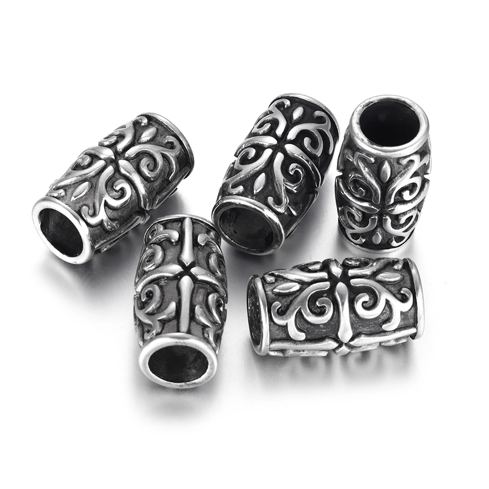 Stainless Steel Tube Beads Viking Big Large Hole 8mm Slider Charms DIY Men Leather Cord Bracelet Making Jewelry Accessories