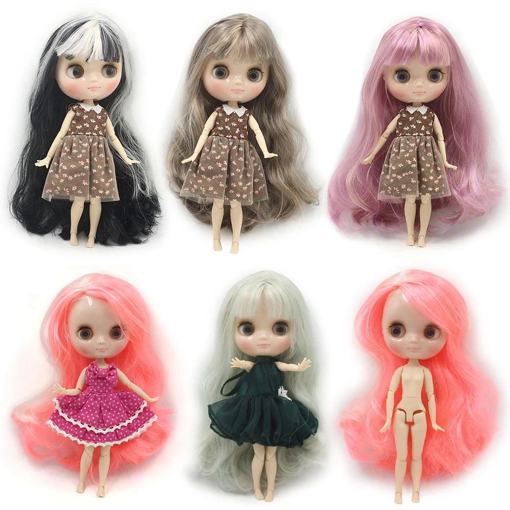 

DBS Middie blyth doll 1/8 bjd 20cm nude joint body glossy face colorful hair with hand gesture