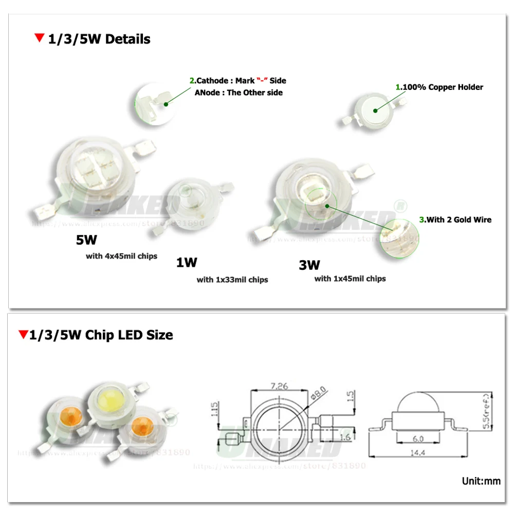 10/50/100pcs High Power Ultraviolet LED Chip 3W Purple Light UV 365 370 385 395 400 410 425nm SMD COB Doide Lamp LED Light Beads