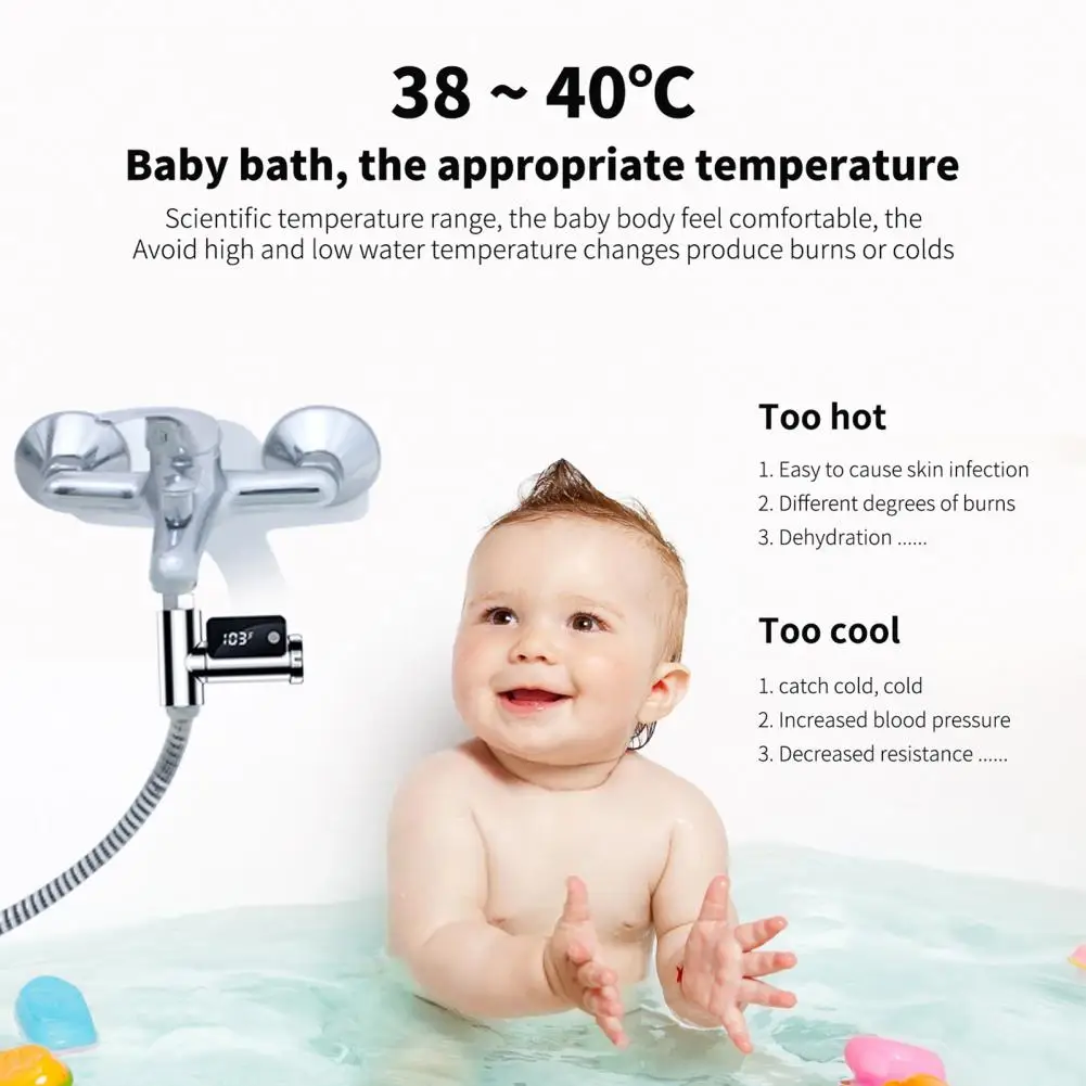 Baby Water Temperature Monitor LED Display Quick Measurement 360 Rotation Anti-Leaking Water Temperature Monitor Shower Products