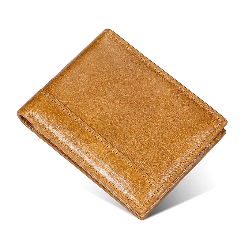 

New Style Cowhide Anti-RFID Men's Wallet Multifunctional European and American Money Clip Oil Wax Leather Wallet Men's Gifts