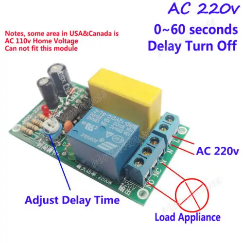 AC 220V 0~60s Adjustable Delay Time Turn Off Delay Timer Relay Switch for Stair Lamp