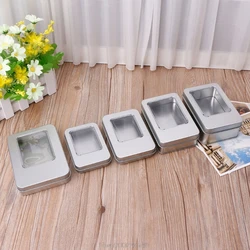 Rectangular Tin Silver Storage Box Case with Half Clear Window Lid S08 20 Dropship