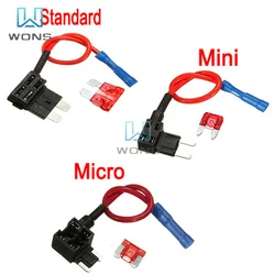 12V Car Blade Fuse Holder Add-a-circuit TAP Adapter Micro Mini Standard ATM APM Blade Automotive fuses with 10A AMP Fuse wire