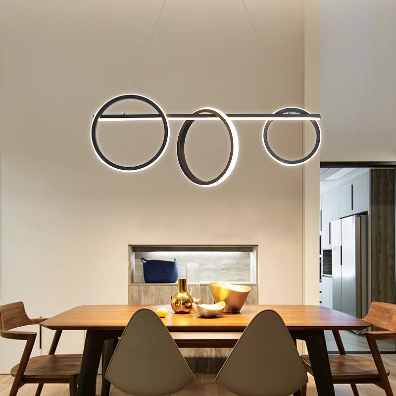 Replica lamp Modern LED art deco chandelier Dining Room Bedroom Living Room Black Circle Ceiling kitchen island lighting