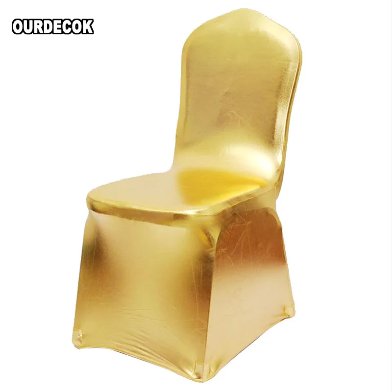 Imagem -03 - Bronzeamento Elástico Capa de Cadeira Ouro Prata Elastano Tecido Metálico Capas de Cadeira de Casamento Decoração de Banquete Peças Lote