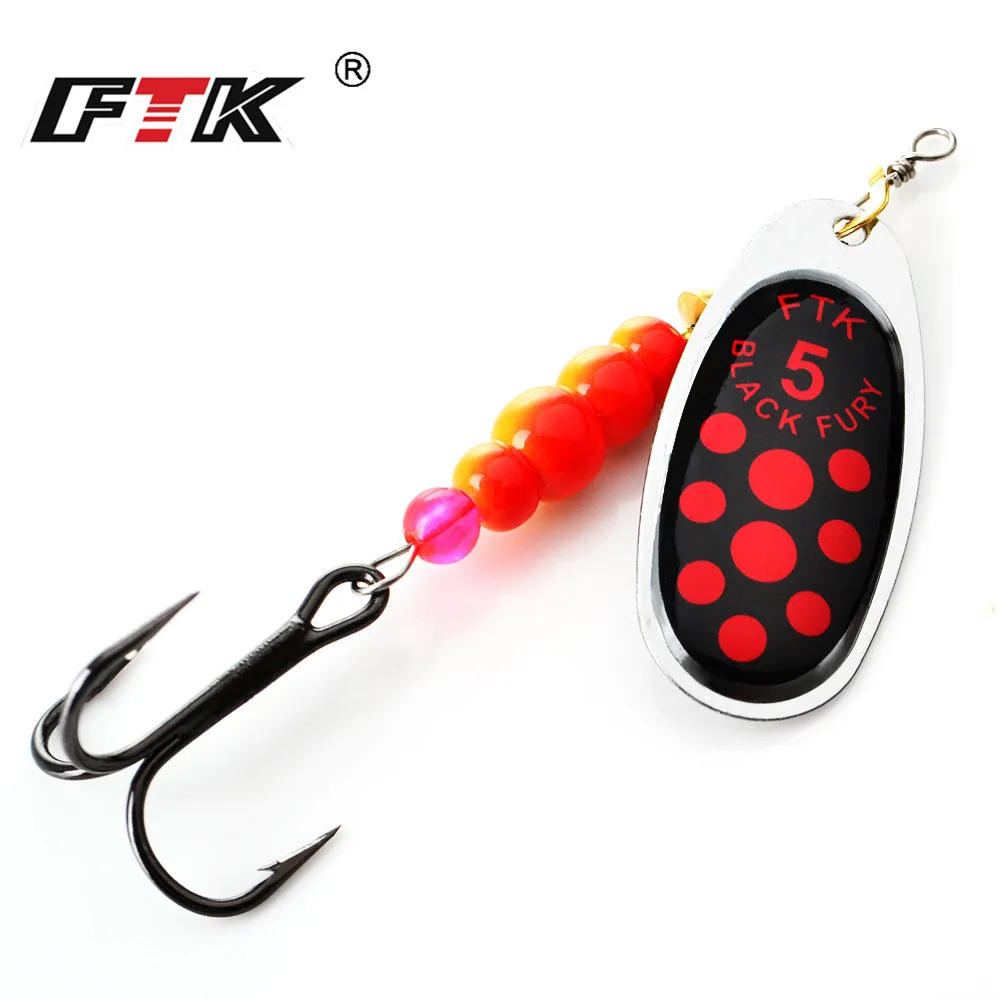 FTK 1Pcs 4g/5g/7g/10g/14g Spinner Bait Spoon Lures pike Metal With Treble Hooks Arttificial Bass Bait Fishing Lure