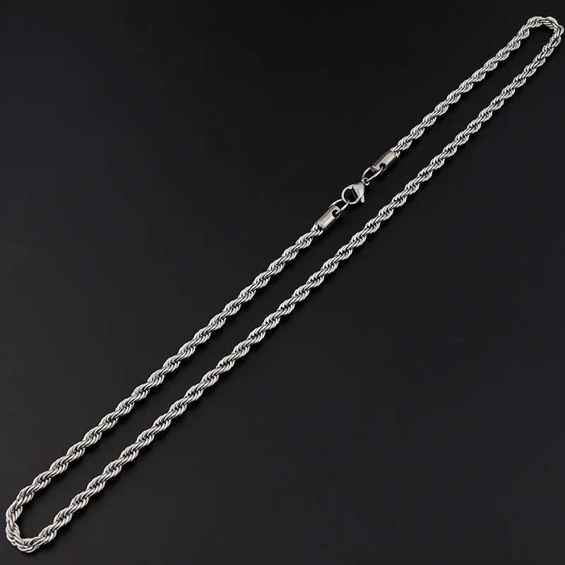 Wholesale Price Width 2MM 316L Stainless Steel Twist Chain Necklace Fashion Titanium Steel Link Necklace For Men and Women