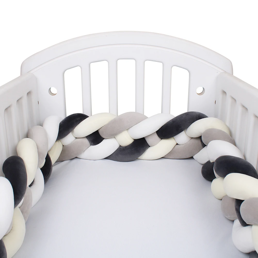 Parachoques de cama de bebé trenzado, 4 anudados, 2,2 M, cojín de algodón con nudo, Protector de cuna, decoración de habitación de bebé