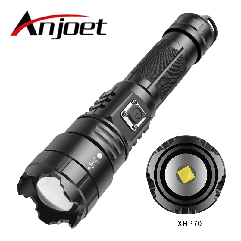 

Anjoet XHP70 LED Flashlight Tactical Flashlight USB Rechargeable 5 Modes Flashlights Waterproof Torch Zoomable Torch for Camping