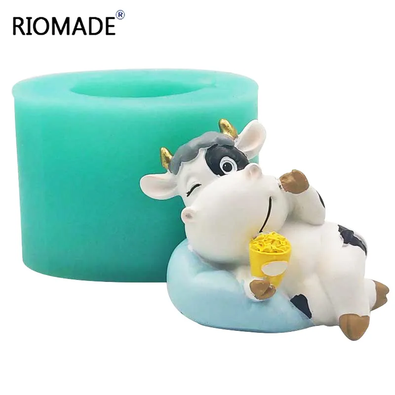 Cute New Year Cows Silicone Mold DIY Chocolate Dessert Cake Fondant Baking Tools Handmade Candle Plaster Clay Decoration Mould