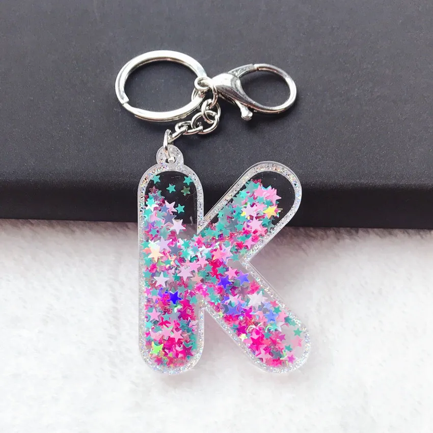 1PC Keyring English Letter Sequins Acrylic Keychain 26 English word  A TO Z Handbag Charms for Woman