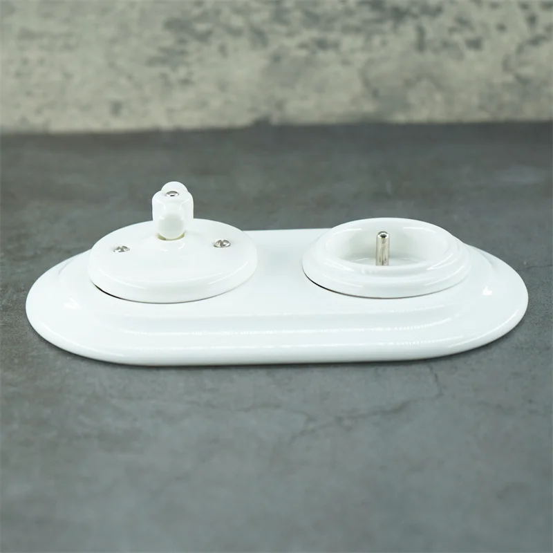 Flush-mounted Double Wall Switch and French Socket with Porcelain Frames