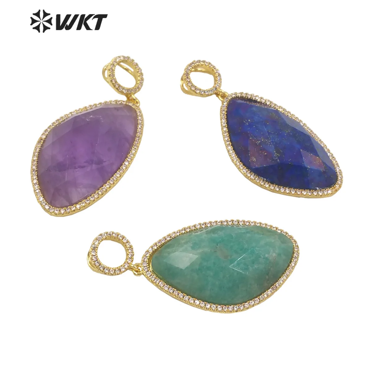 

WT-MP239 Noble Natural Colored Gemstones Oval Pendant Micro-Set Zircon Pendant Lady Necklace Earrings Jewelry Accessories