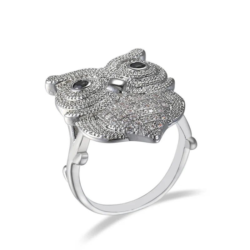 Punk Silver Color Sticky Owl Finger Ring Women Clear AAA CZ Ring Promise Wedding Statement Ring Jewelry Bague Anillos