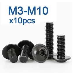 10 pièces/lot M3 M4 M5 M6 M8 M10 vis à tête de bouton à douille hexagonale 10.9 boulons Allen noirs à haute résistance longueur 6mm à 40mm