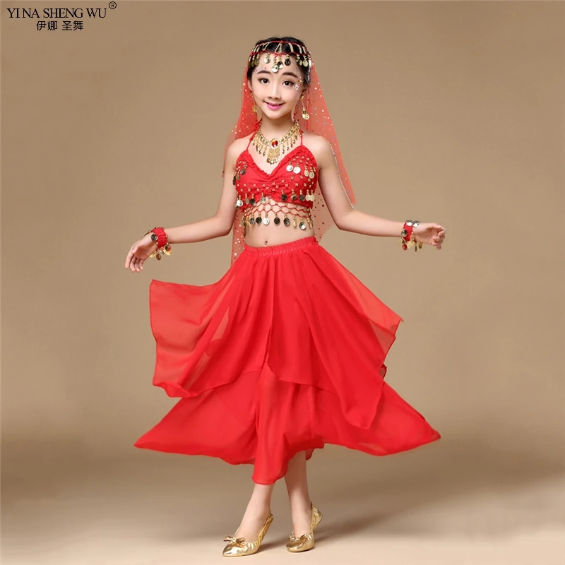 Disfraces de danza del vientre Grils para niños, conjunto de ropa de danza Oriental, Bollywood egipcio, indio, danza del vientre, 2 o 7 piezas