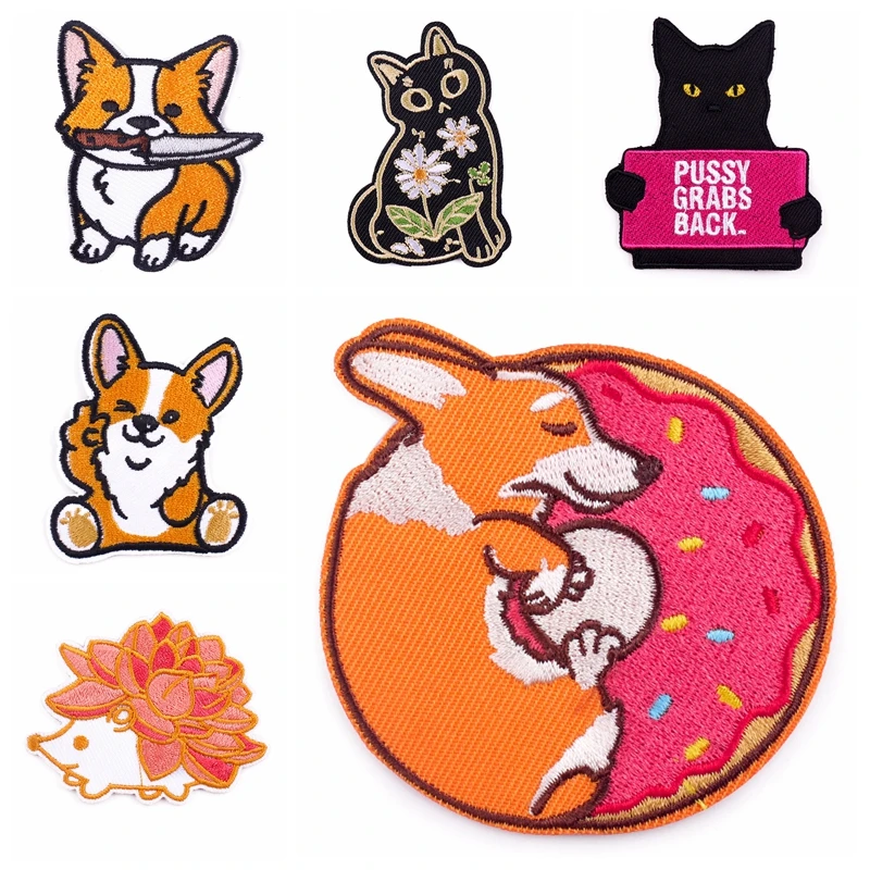 Iron On Patch Cartoon Animal Embroidered Patches On Clothes Stripes DIY Cute Things Patches For Clothing Dog Badges On Backpack