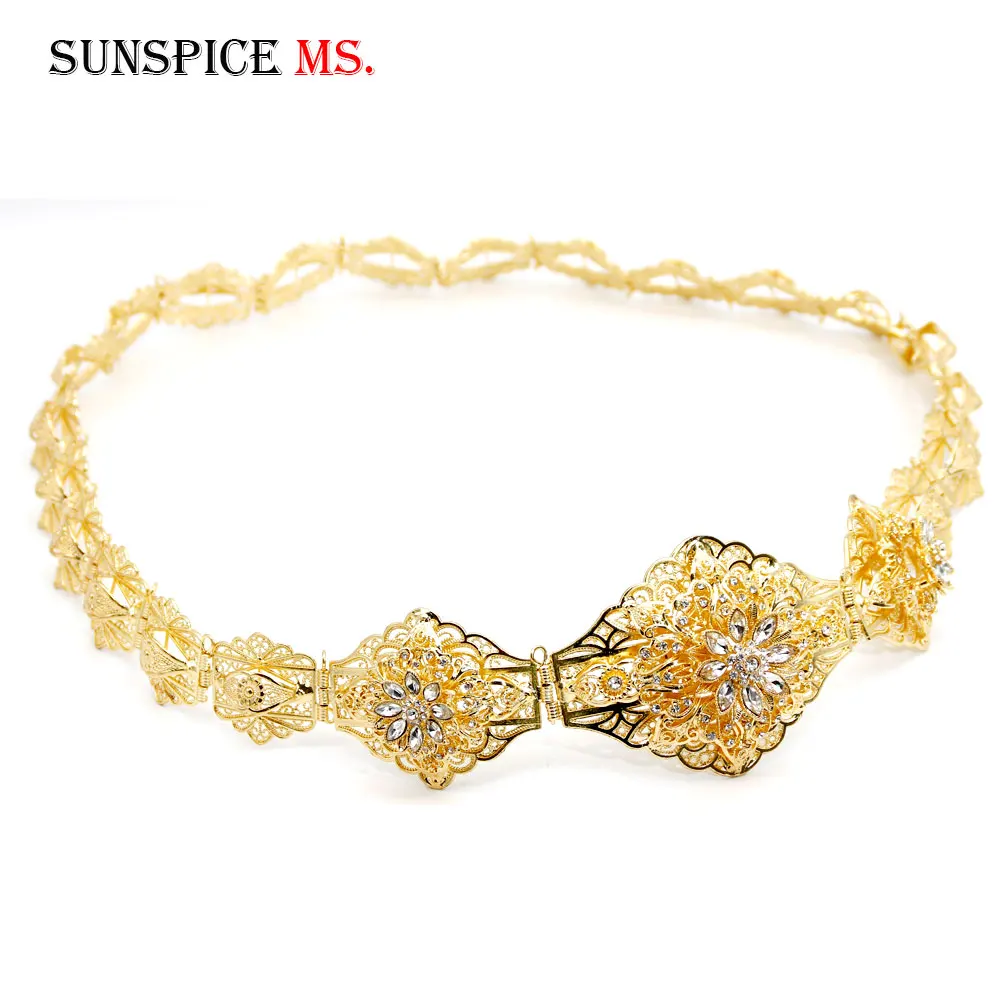 SUNSPICE-MS Morocco Flower Caftan Belt Women Wedding Body Jewelry Gold Silver Color Crystal Metal Waist Chain DuBai Bridal Gift