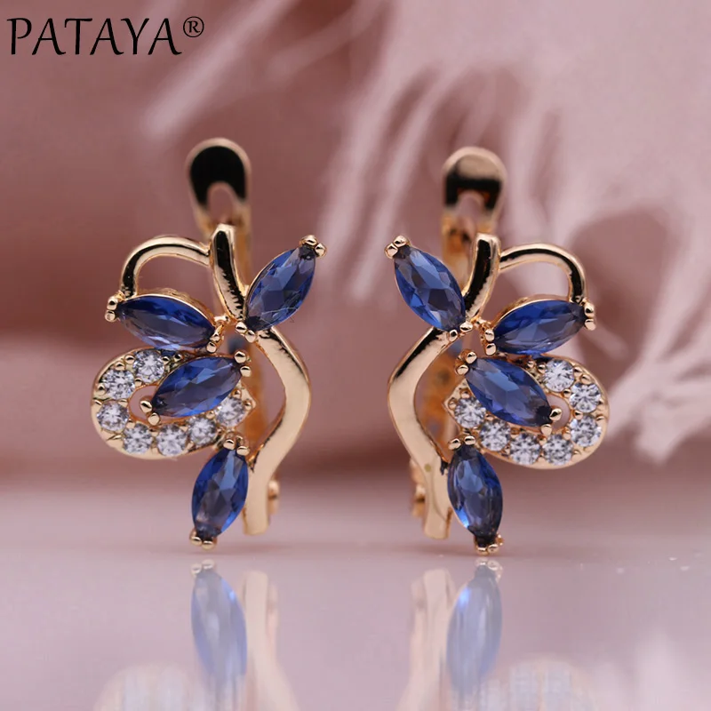 PATAYA New Horse Eye Natural Zircon Dangle Earrings 585 Rose Gold Color Wedding Fashion Jewelry Women Geometric Modern Earring