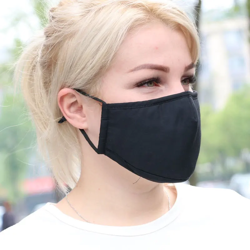 Spring Autumn Black Cotton Adjustable Pm 2.5 Dust Mouth Mask Winter Comfortable Solid Color Mouth Face Mask For Women 4 Color