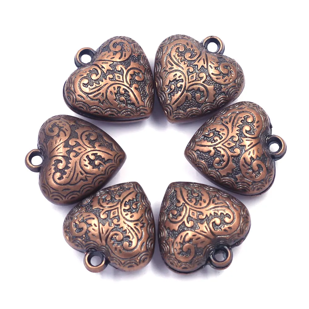 10Pcs Pendants Heart Carved Flower Acrylic Silver Gold Bronze Gunmetal Color For Charms Necklaces Jewelry DIY Finding 25x24mm