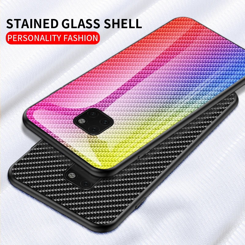 For Huawei Mate 20 30 Pro 20lite Case Hard Tempered glass Gradient carbon fiber protective cover case for huawei mate 10 9 pro